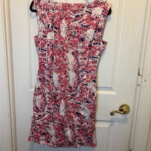 Plenty by Tracy Reese Anthropologie Pink and Navy Patterned Midi Dress Pockets